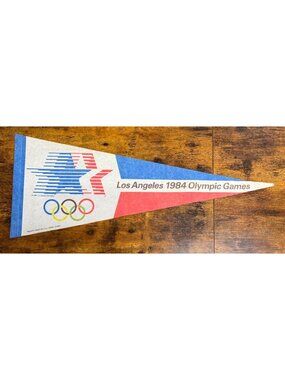 Vintage Los Angeles 1984 Olympic Games Pennant With Rings & Star Logo
